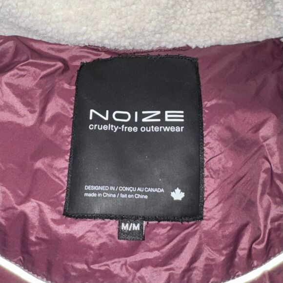 Noize Plum Puffer Jacket Sherpa Fleece Collar Vegan Winter Coat Size M Anthropol - Picture 10 of 14